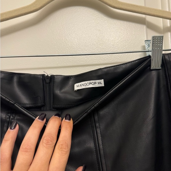 MANGOPOP Women Basic High Waisted Mini Short Pencil Bodycon Faux Leather Skirt - Picture 2 of 5